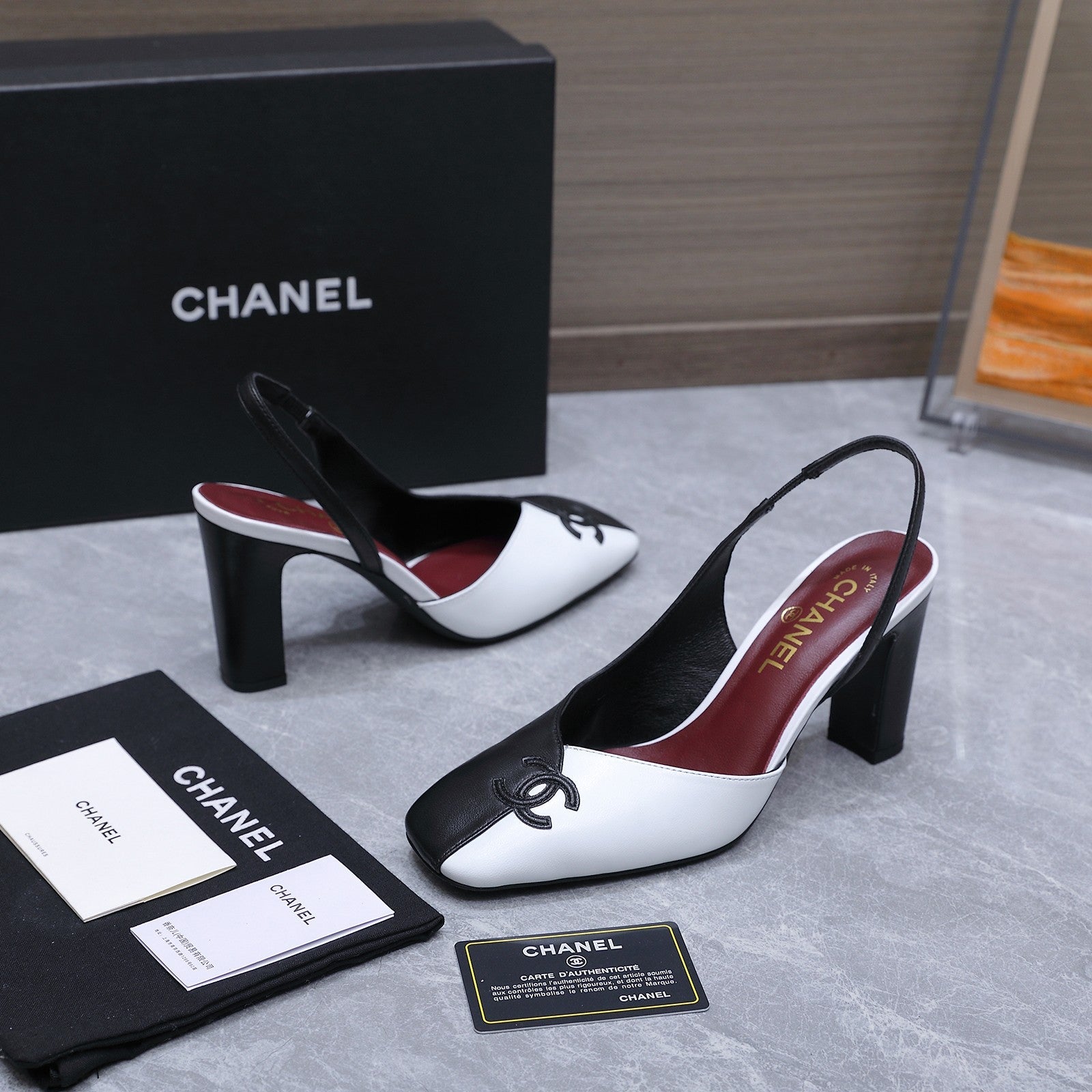 Chanel 2026 High-Heeled Slingback 80mm Black White Suede Leather 758408