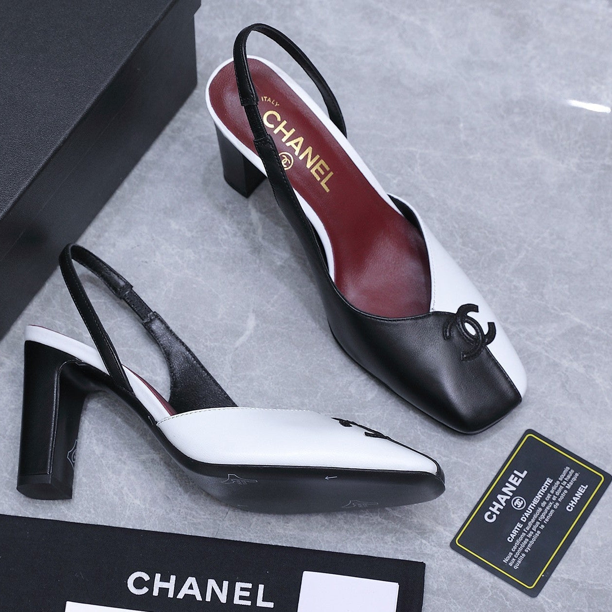 Chanel 2026 High-Heeled Slingback 80mm Black White Suede Leather 758408