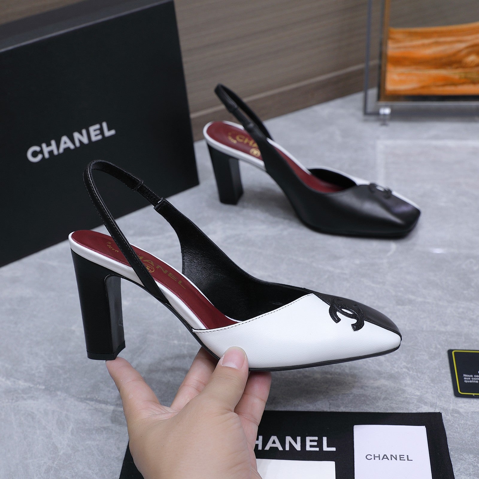 Chanel 2026 High-Heeled Slingback 80mm Black White Suede Leather 758408