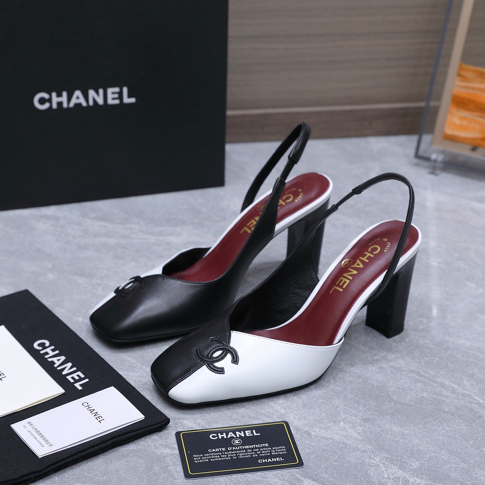 Chanel 2026 High-Heeled Slingback 80mm Black White Suede Leather 758408