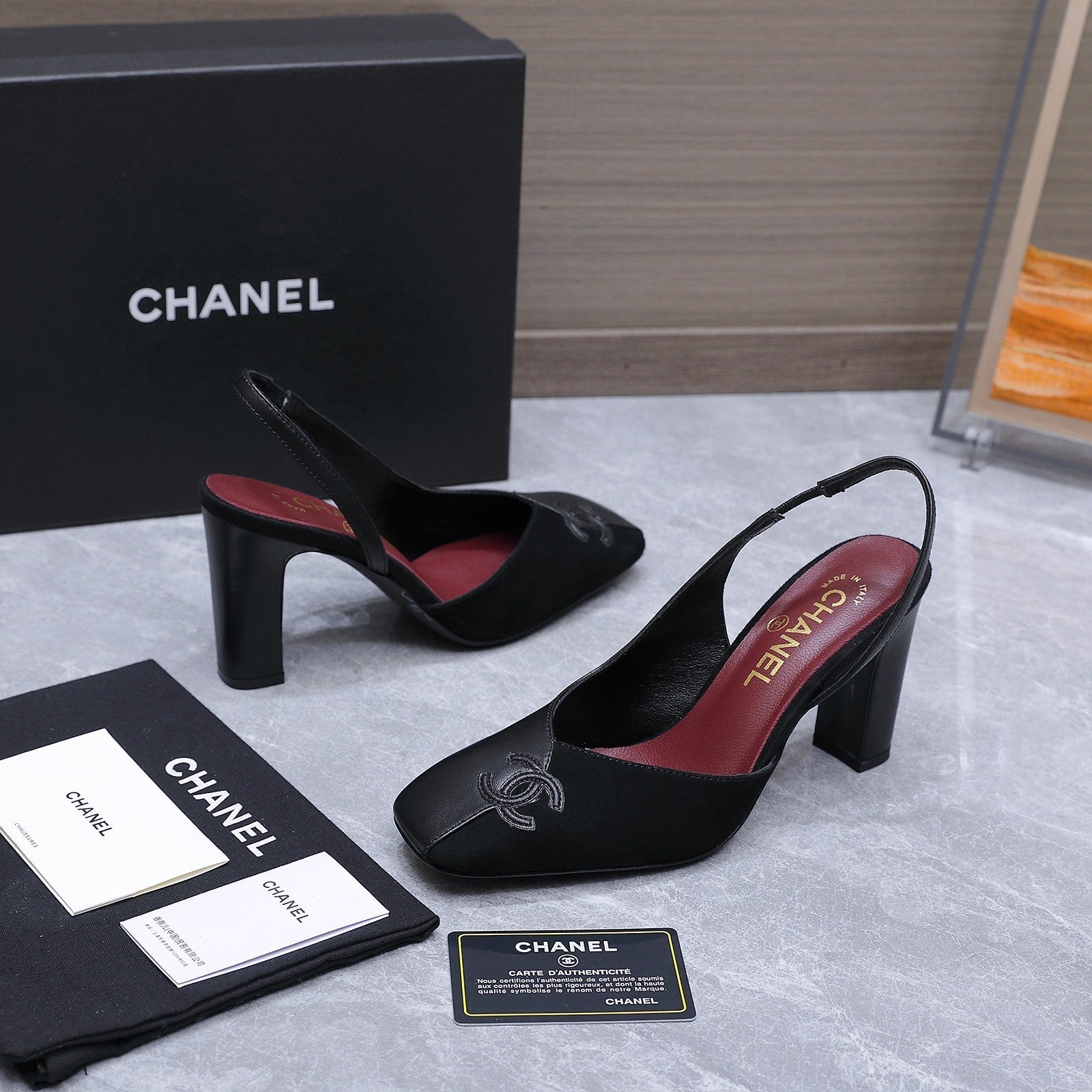 Chanel 2026 High-Heeled Slingback 80mmBlack Suede Leather 758410