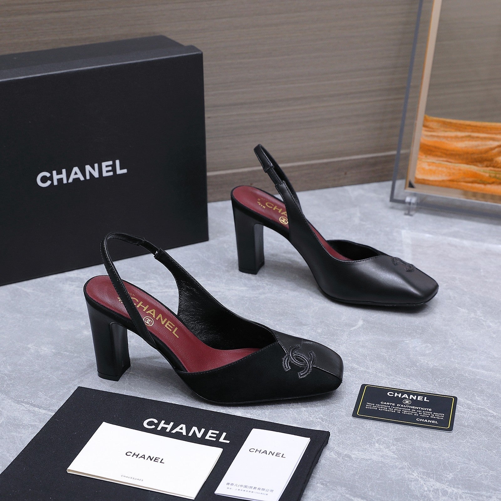 Chanel 2026 High-Heeled Slingback 80mmBlack Suede Leather 758410