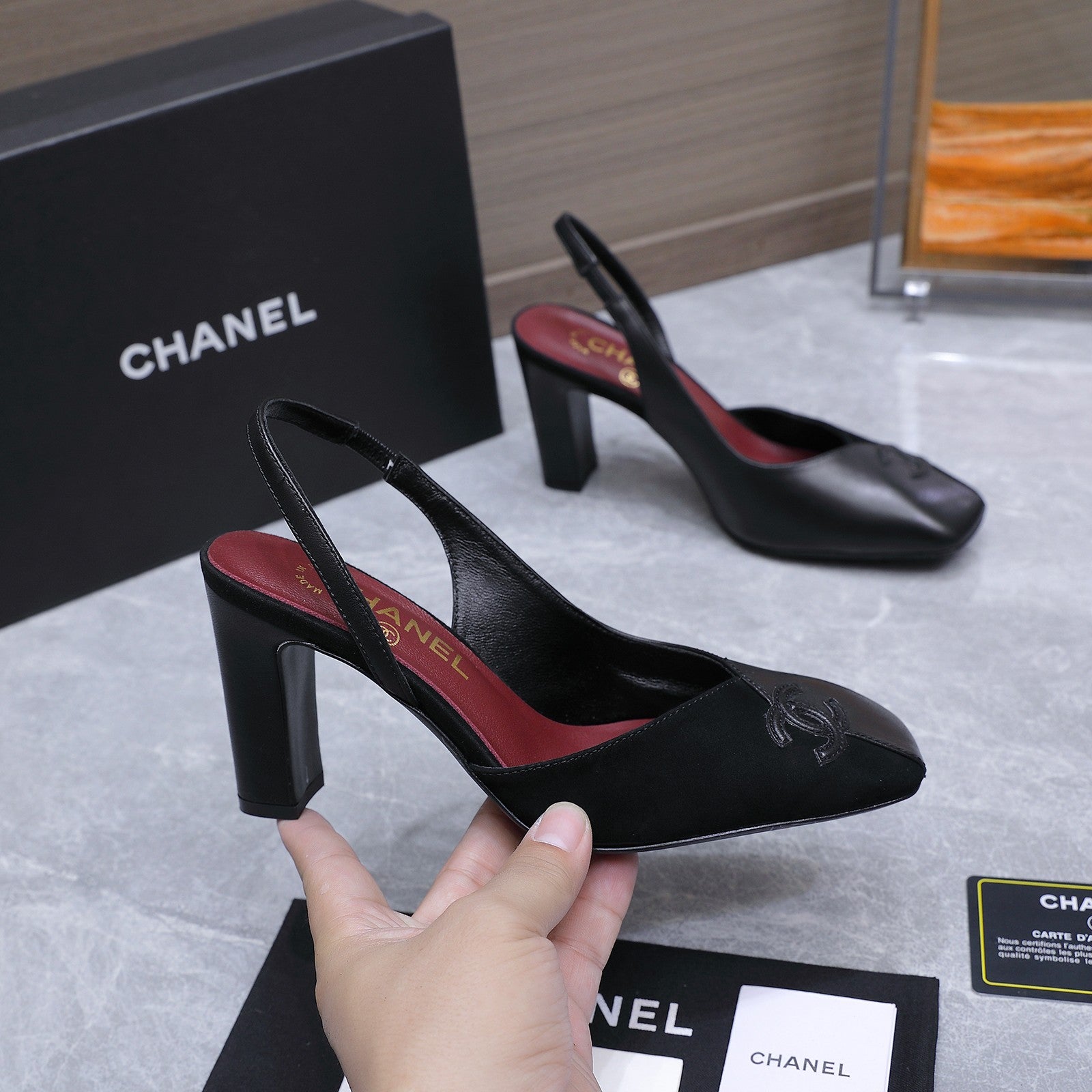 Chanel 2026 High-Heeled Slingback 80mmBlack Suede Leather 758410