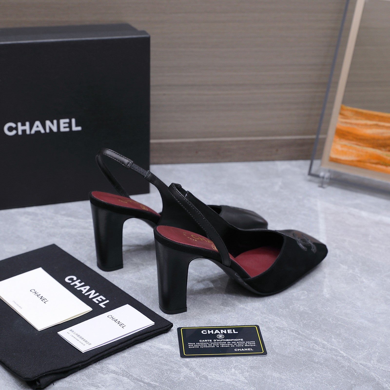 Chanel 2026 High-Heeled Slingback 80mmBlack Suede Leather 758410