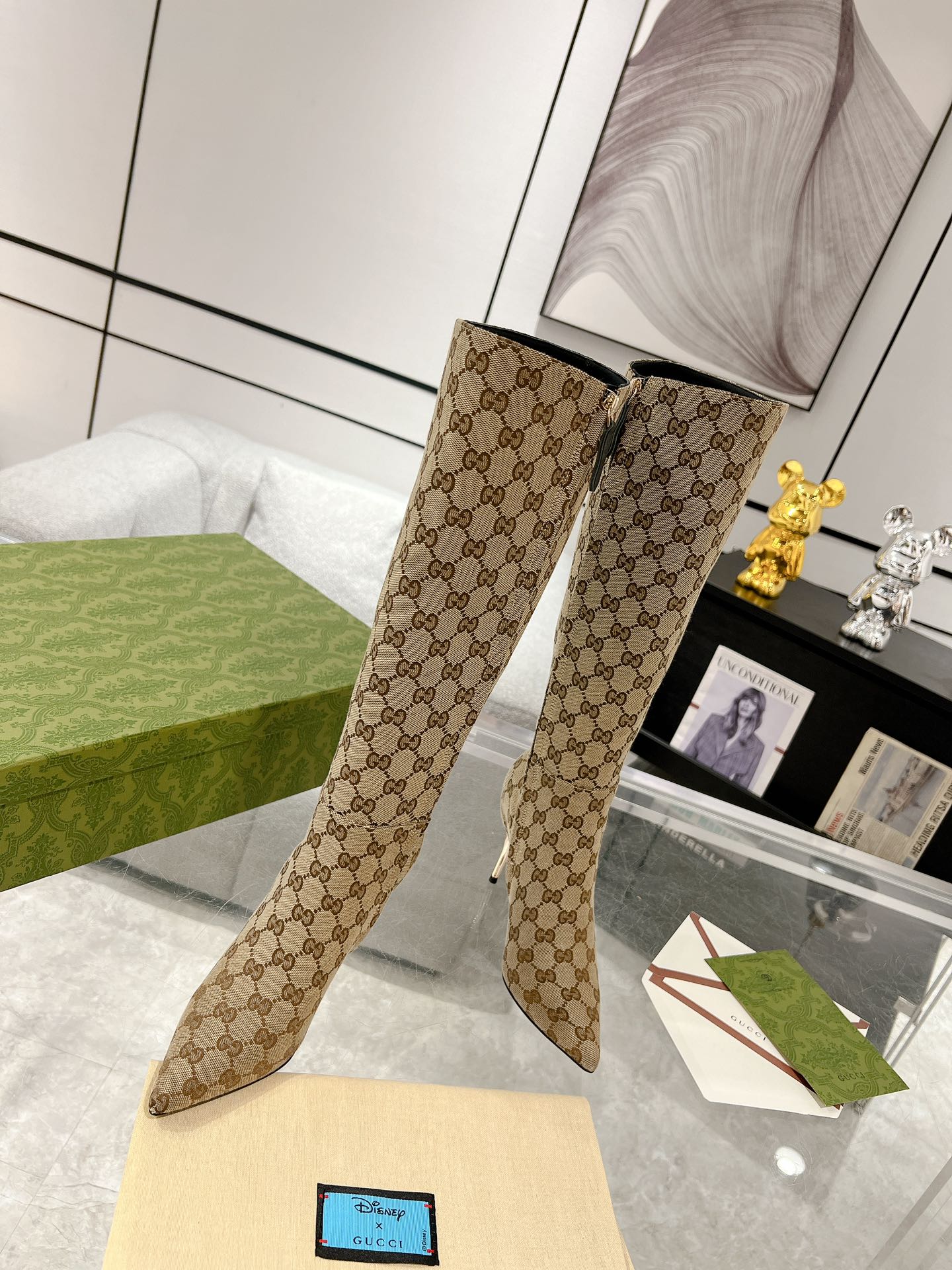 Hermes 2026 High-Heeled Boot Beige Canvas Leather 953419