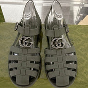 GC 25 Silver Double G Sandal Dark Green Rubber 292429