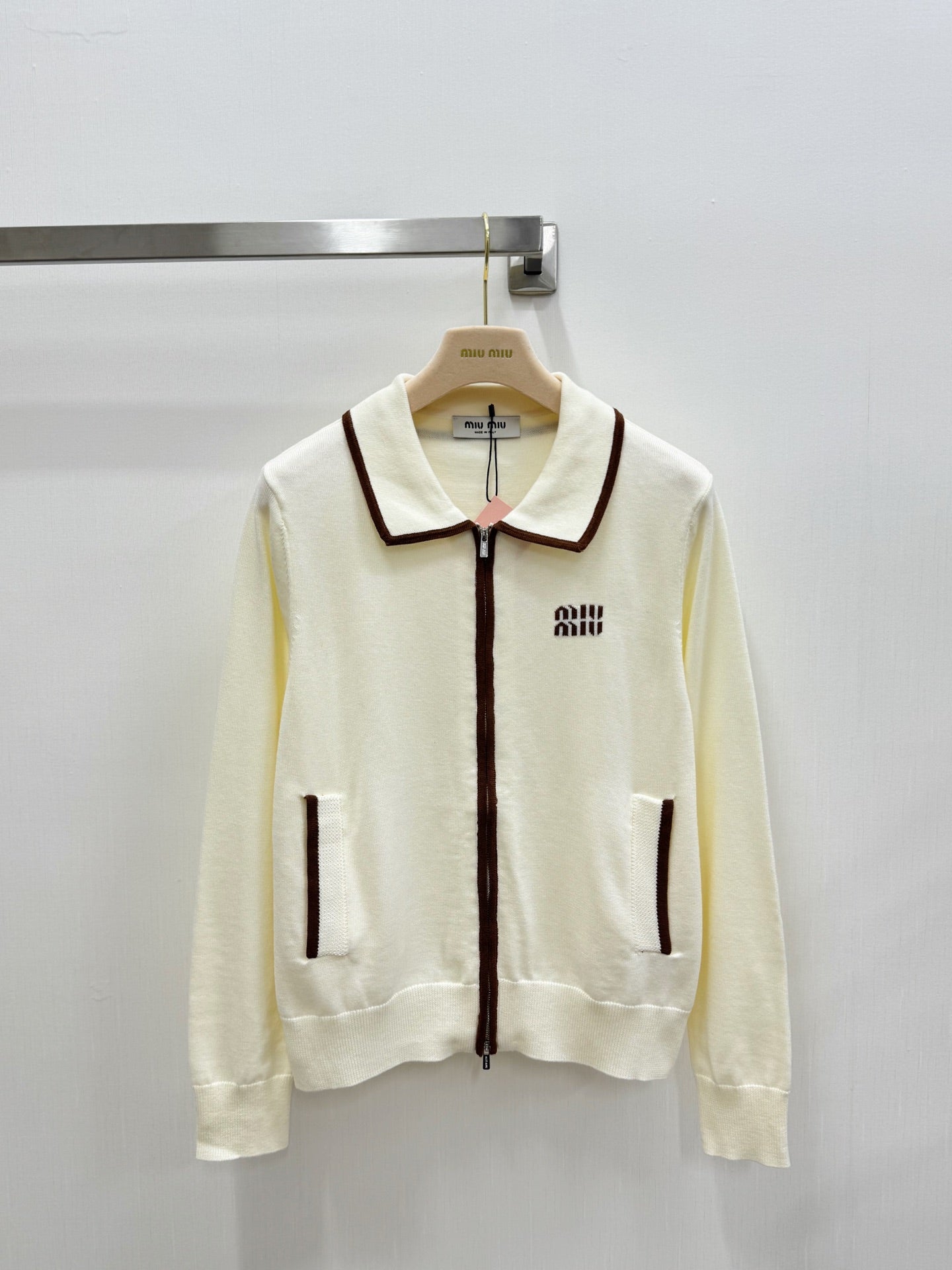 Miumiu 2026 Polo Collar Cardigan with Logo Pattern Wool 838823