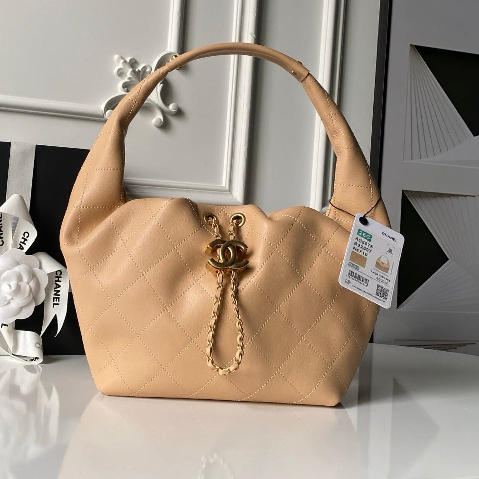 Chanel 2025 Hobo Bag 32cm Beige Calfskin 315839
