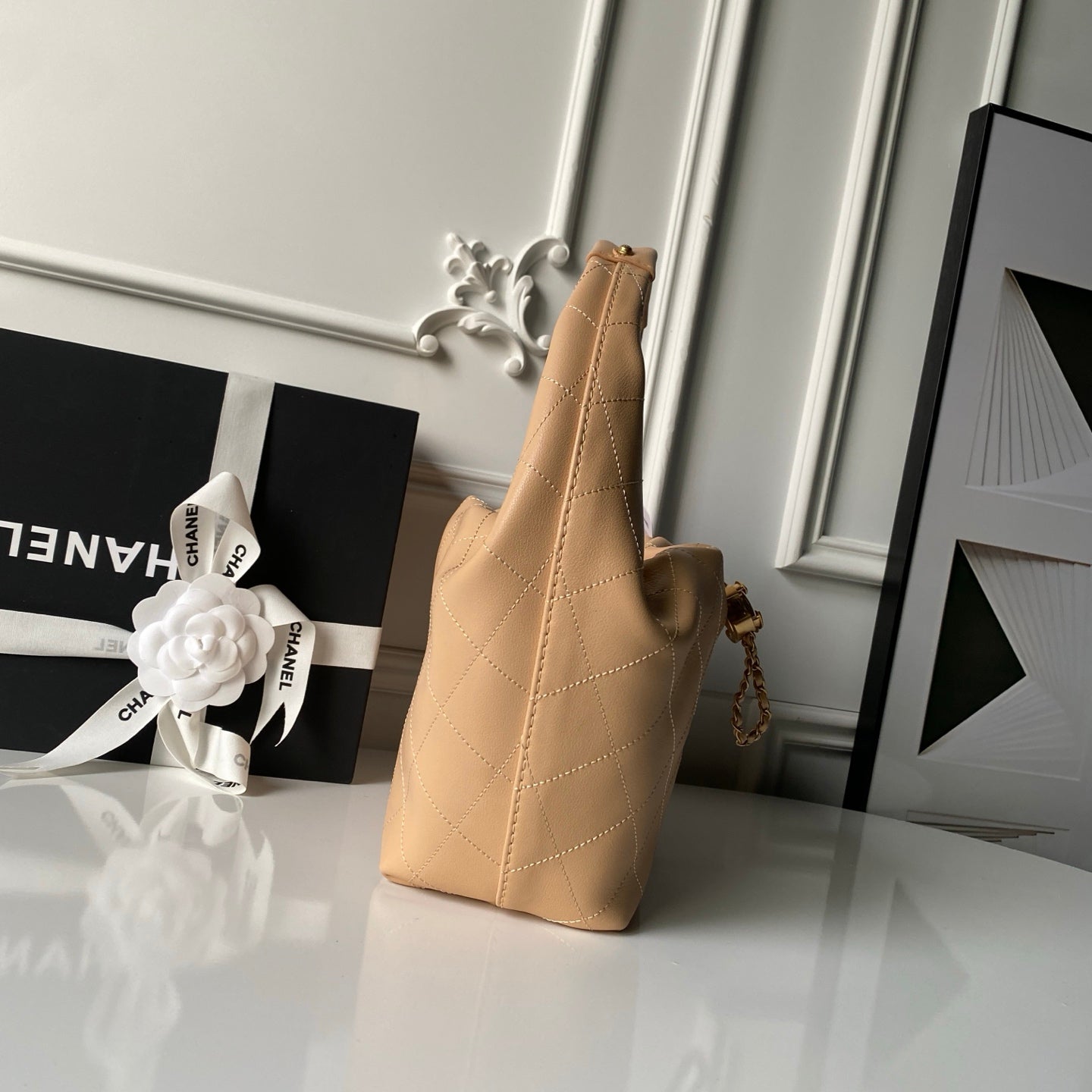 Chanel 2025 Hobo Bag 32cm Beige Calfskin 315839