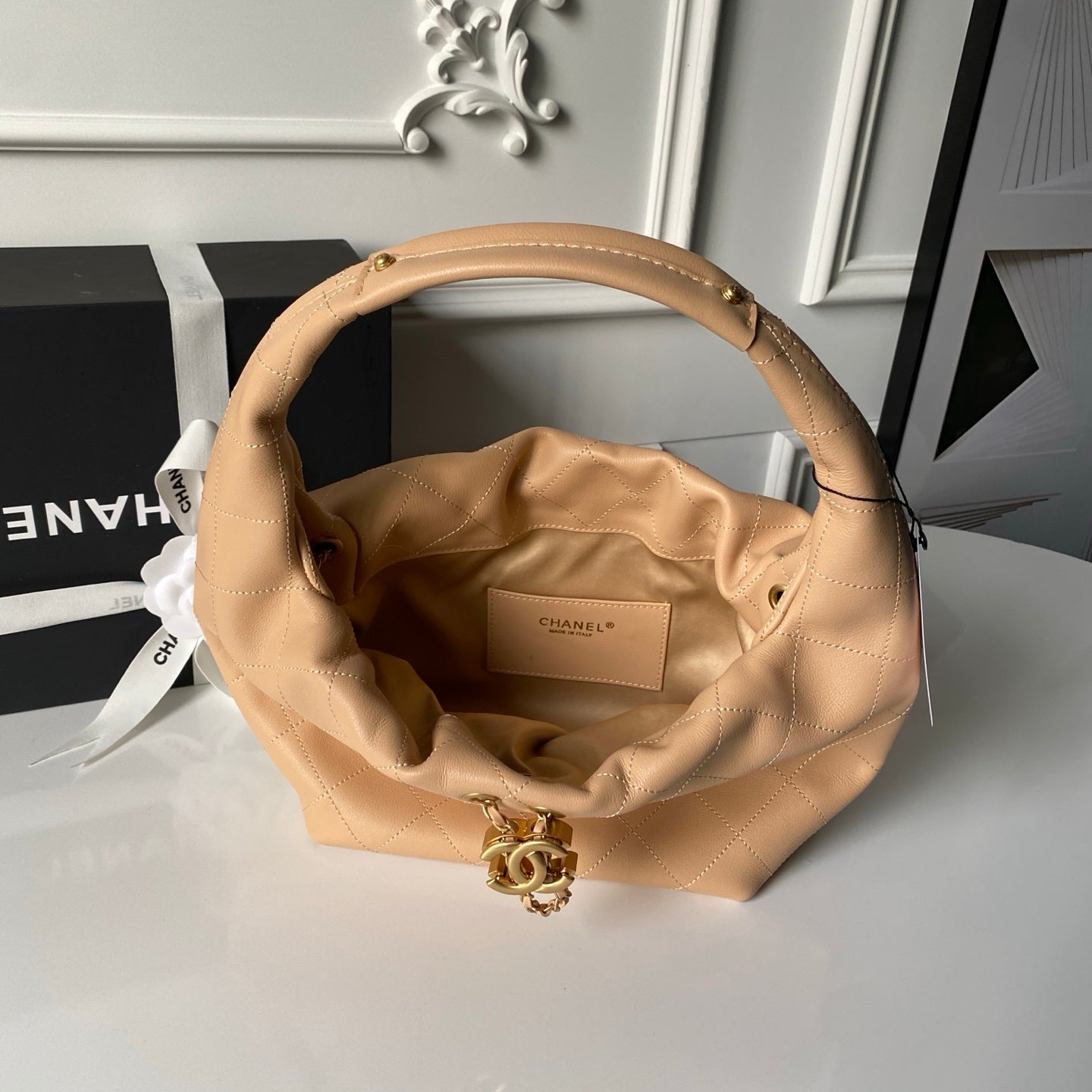 Chanel 2025 Hobo Bag 32cm Beige Calfskin 315839