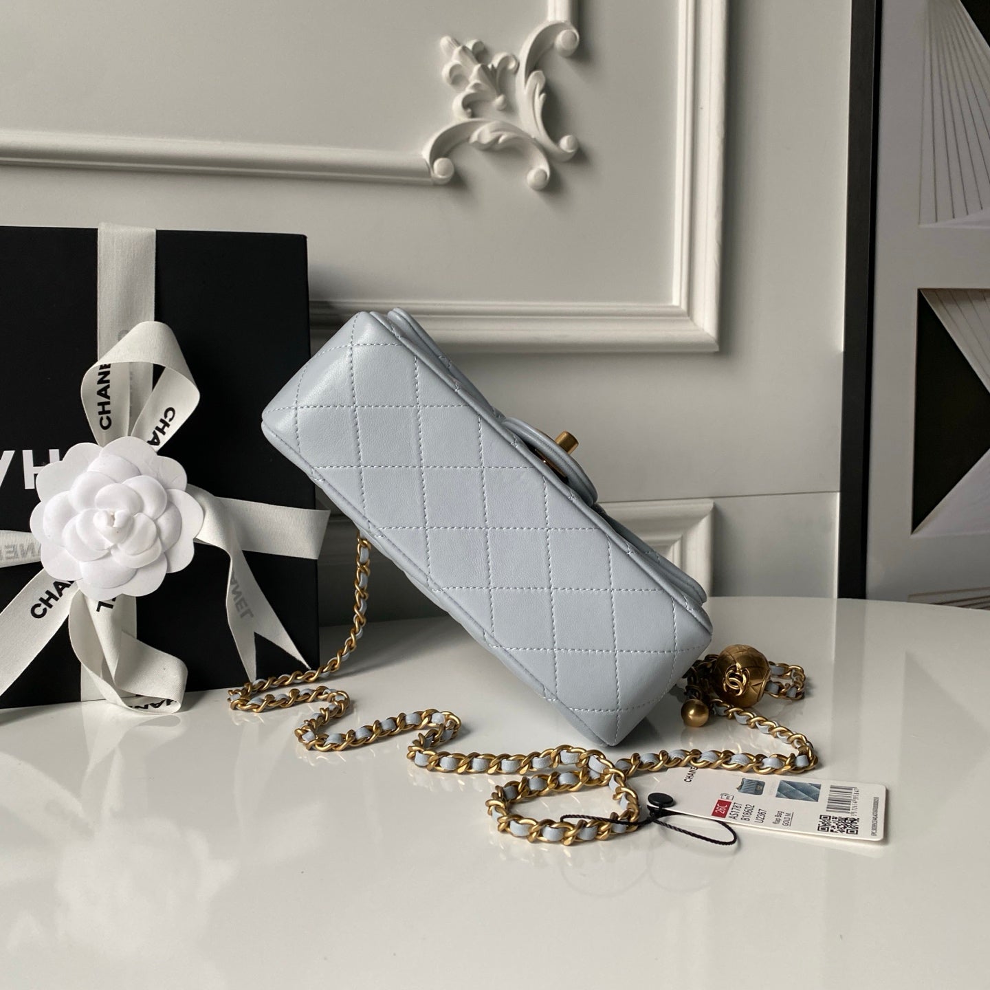 Chanel 25 Rectangular Pearl Crush Bag 20cm Light Blue Lambskin 324819