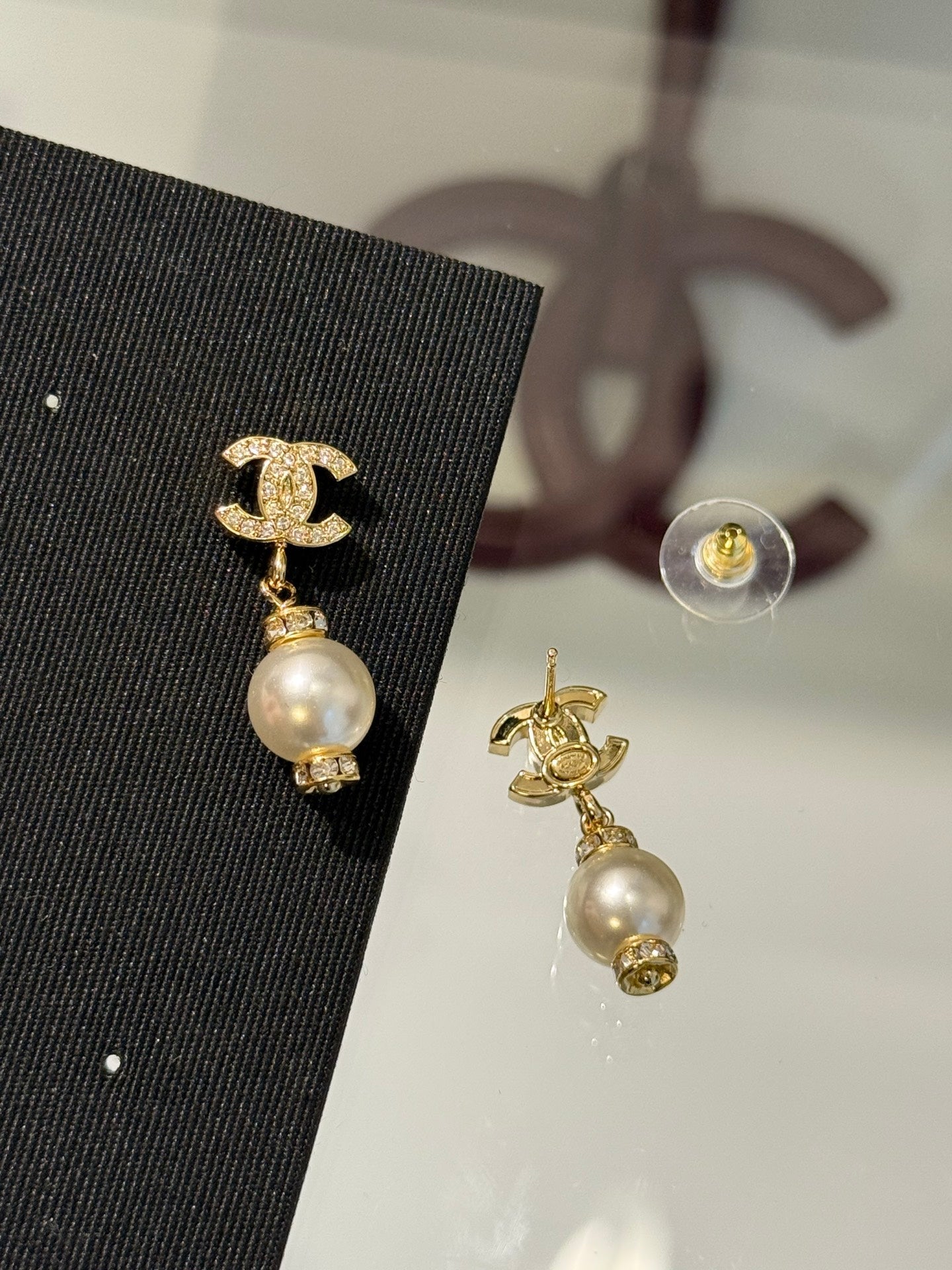 Chanel 2026 Light Gold Full Diamond Double C White Pearl Earrings