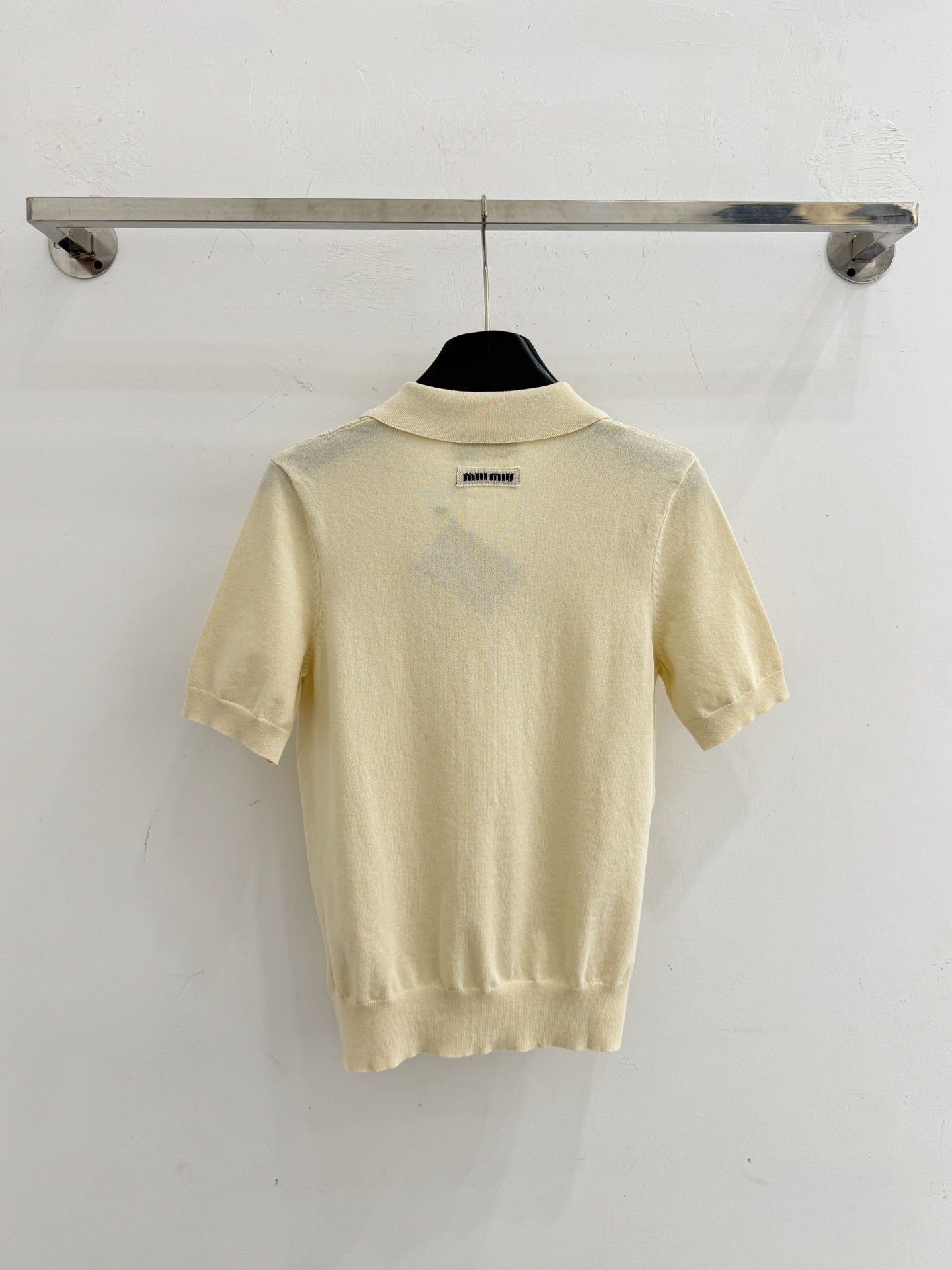 Miumiu 2026 Collared Bow Cable Knit Short-Sleeve T-Shirt Wool 513865