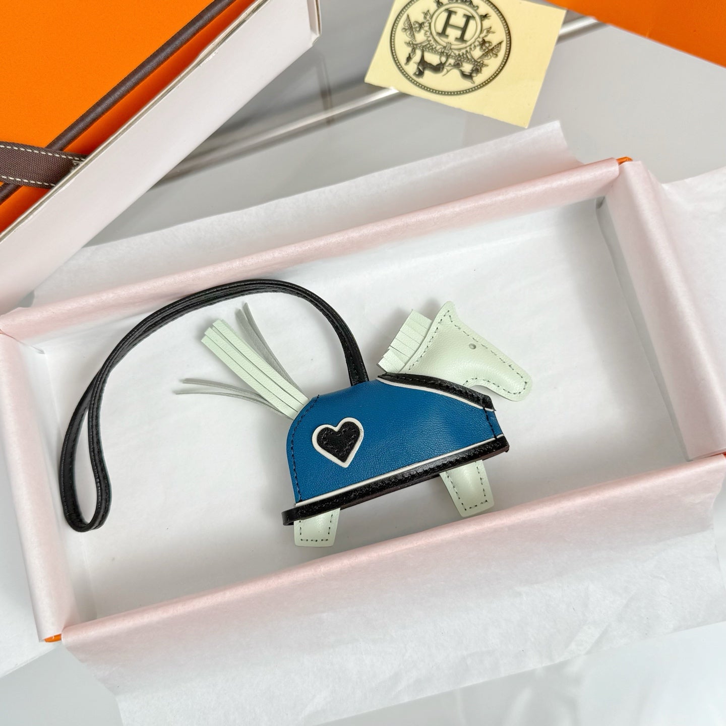 HM Rodeo Robeo Heart PM Charm White mix Blue Lambskin