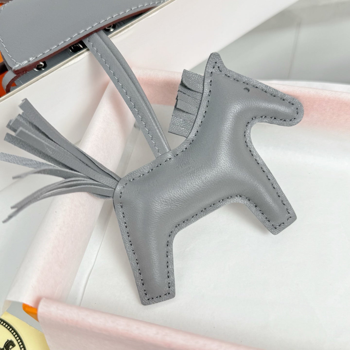 HM Rodeo Robeo Coeur Pony Bag Charm With Silver-tone Studs Gray Lambskin