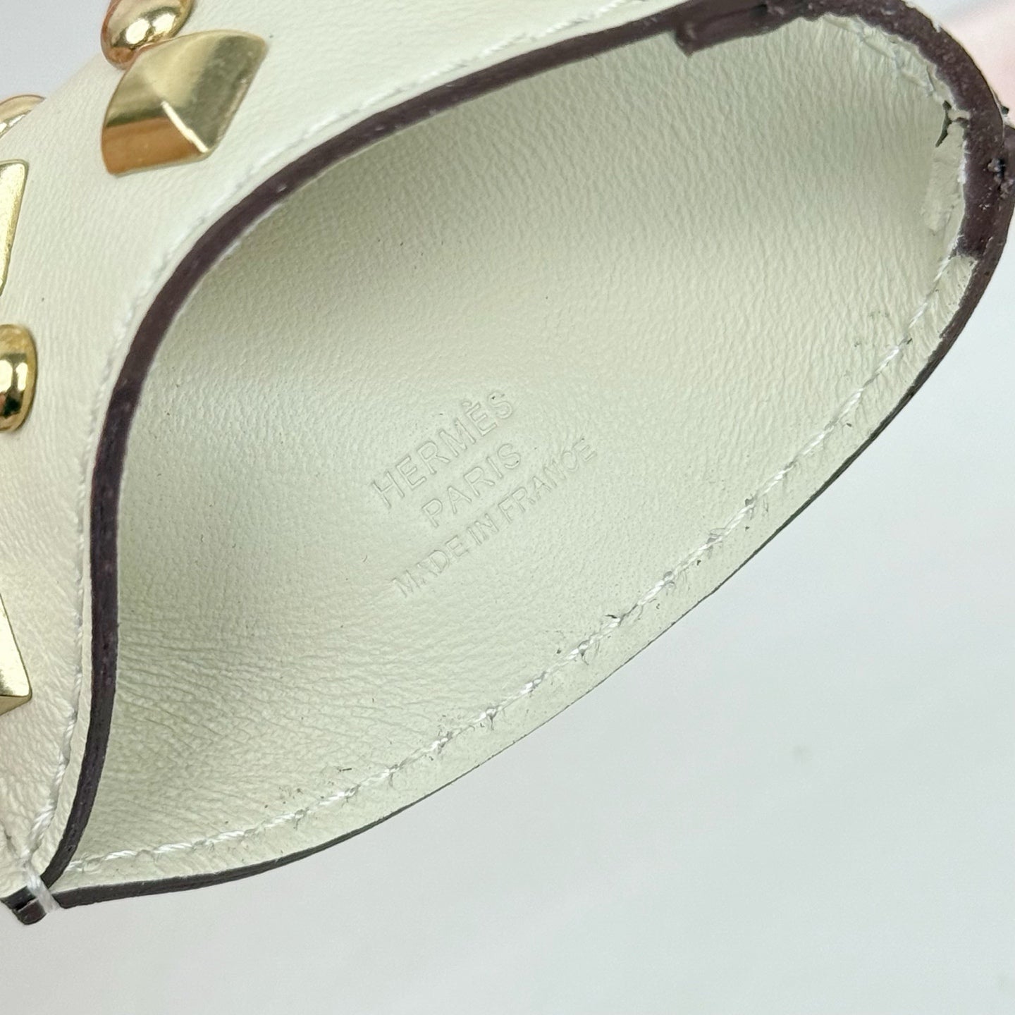 HM Rodeo Robeo Coeur Pony Bag Charm With Gold-tone Studs Cream Lambskin