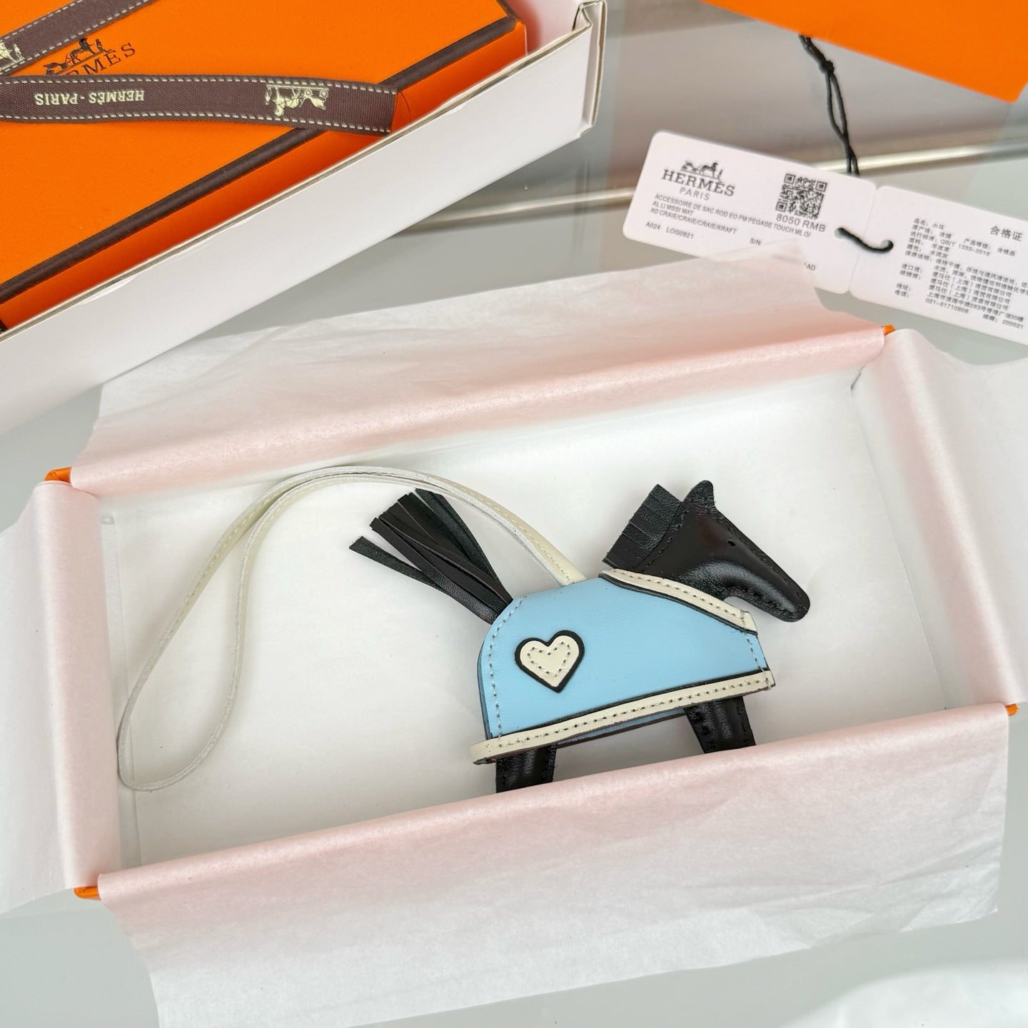 HM Rodeo Robeo Heart PM Charm Black mix Sky Blue Lambskin