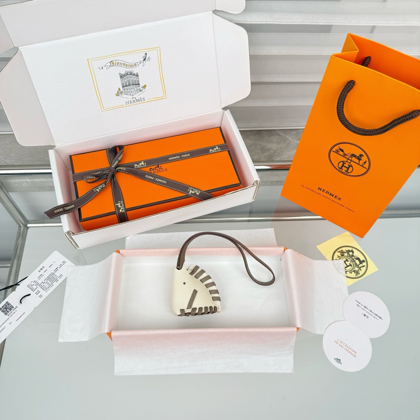 HM Horse Head Charm White Taupe Calfskin