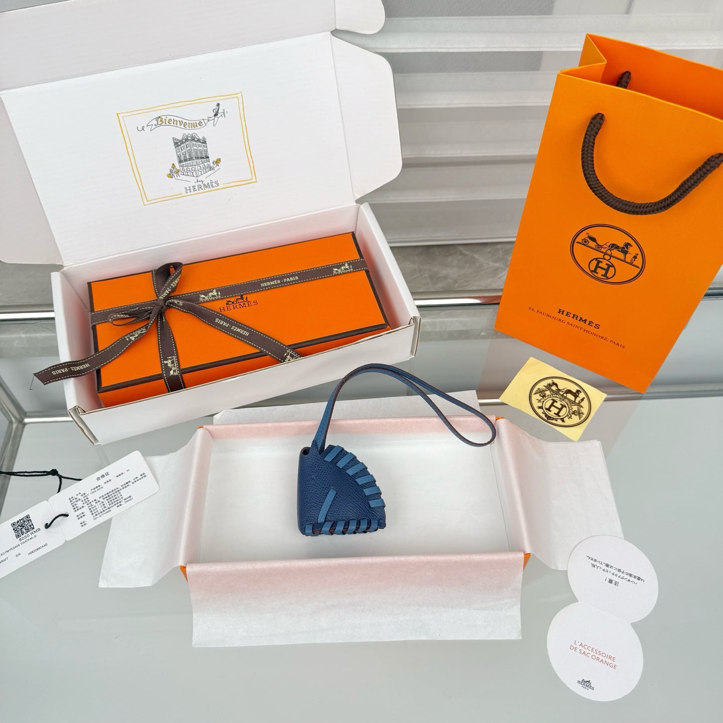 HM Horse Head Charm Blue Calfskin