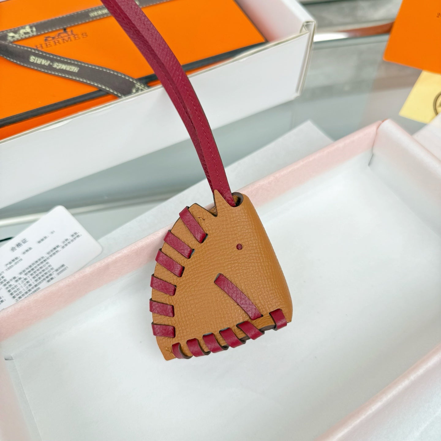 HM Horse Head Charm Brown Burgundy Calfskin