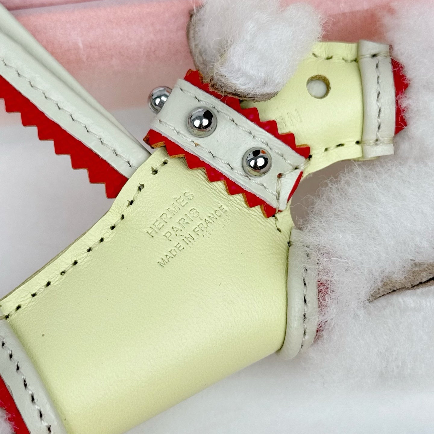 HM Budy Puppy Pendant Charm White Light Yellow Wool Cowhide