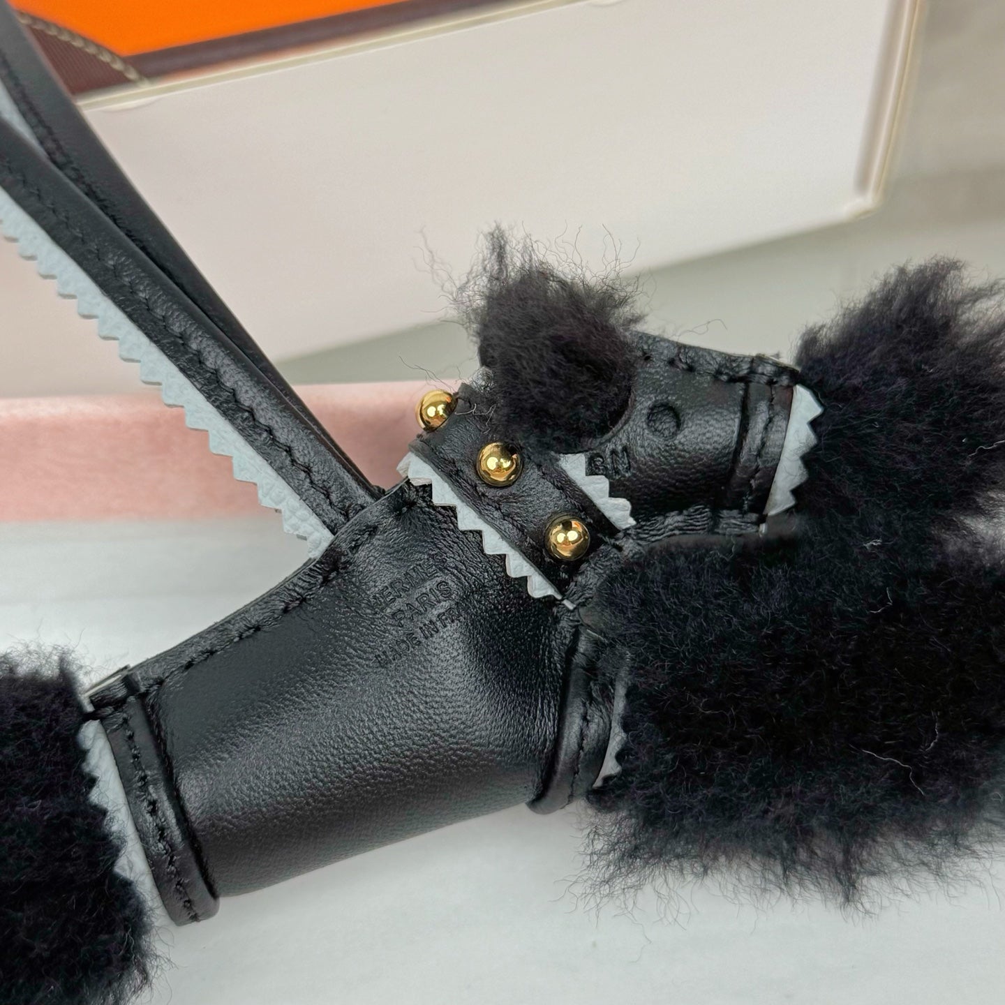 HM Budy Puppy Pendant Charm Black Wool Cowhide