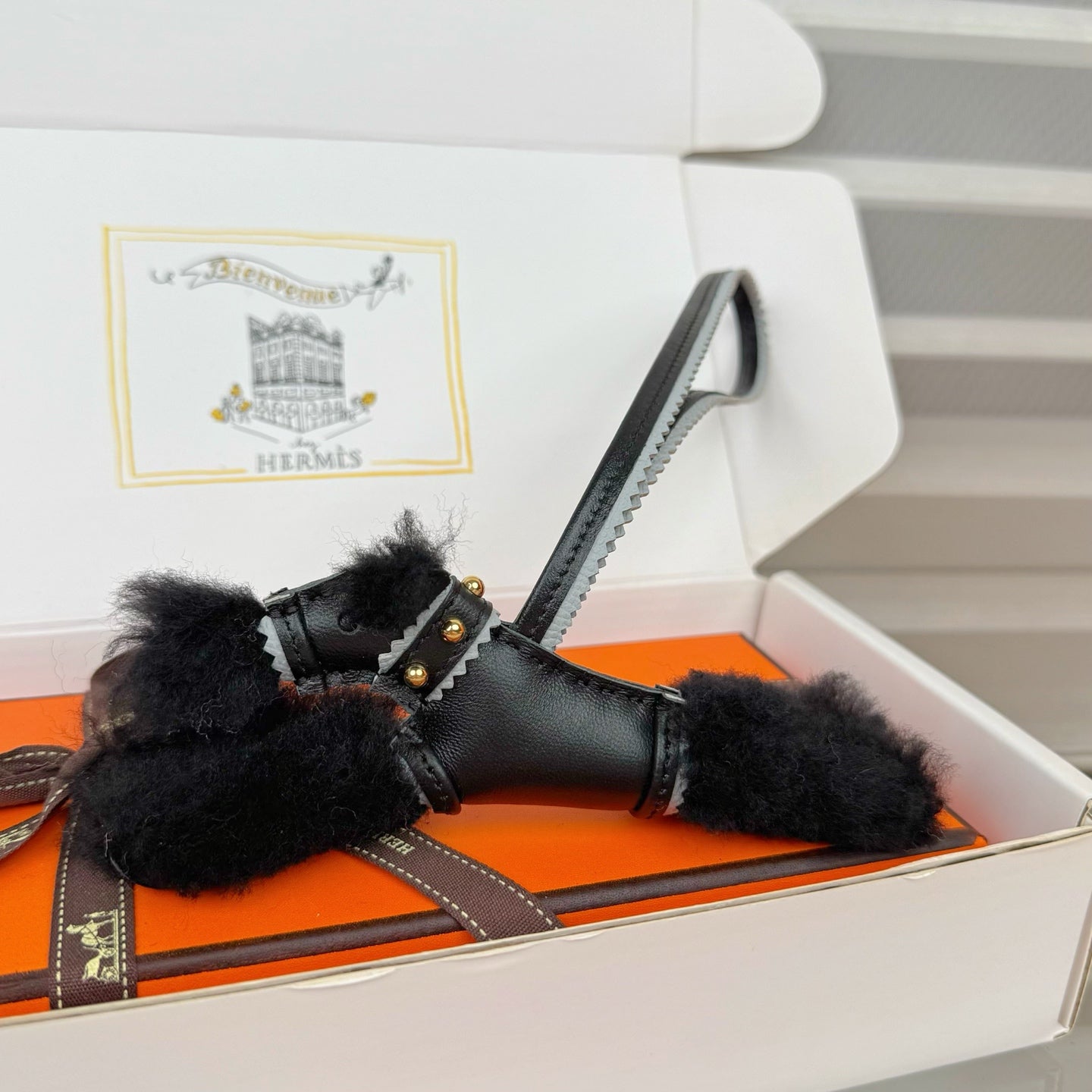 HM Budy Puppy Pendant Charm Black Wool Cowhide