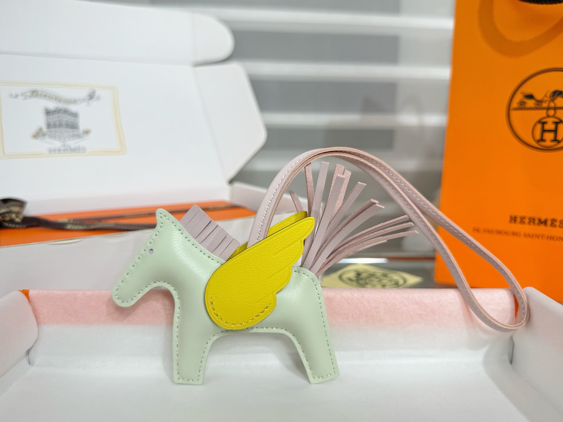 HM Rodeo Pegase PM Charm Mint Green Pink Yellow Lambskin