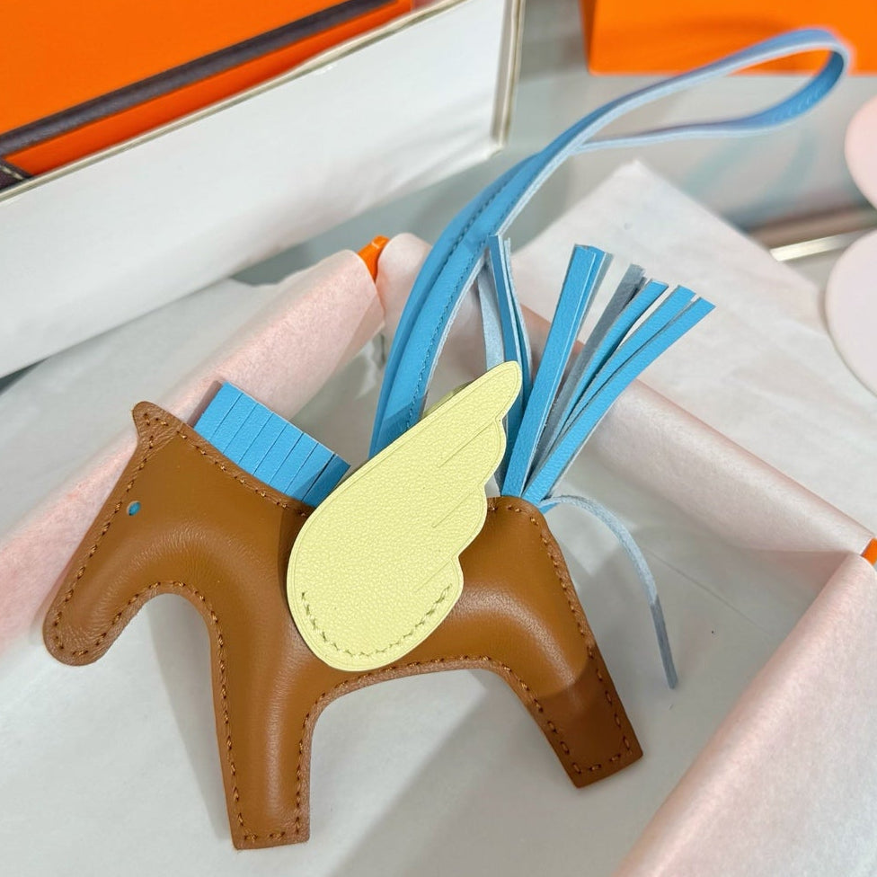 HM Rodeo Pegase PM Charm Brown Blue Yellow Lambskin