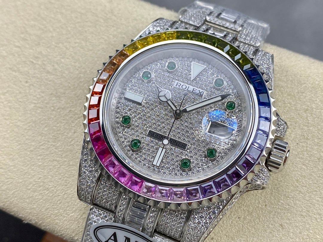 Rolex Submariner Date Rainbow Green Full Diamond