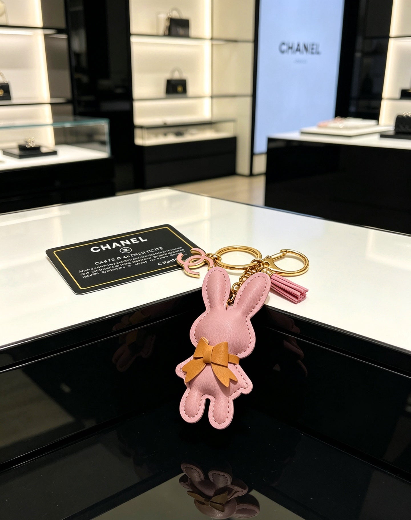 Chanel Pink Rabbit Charm Leather