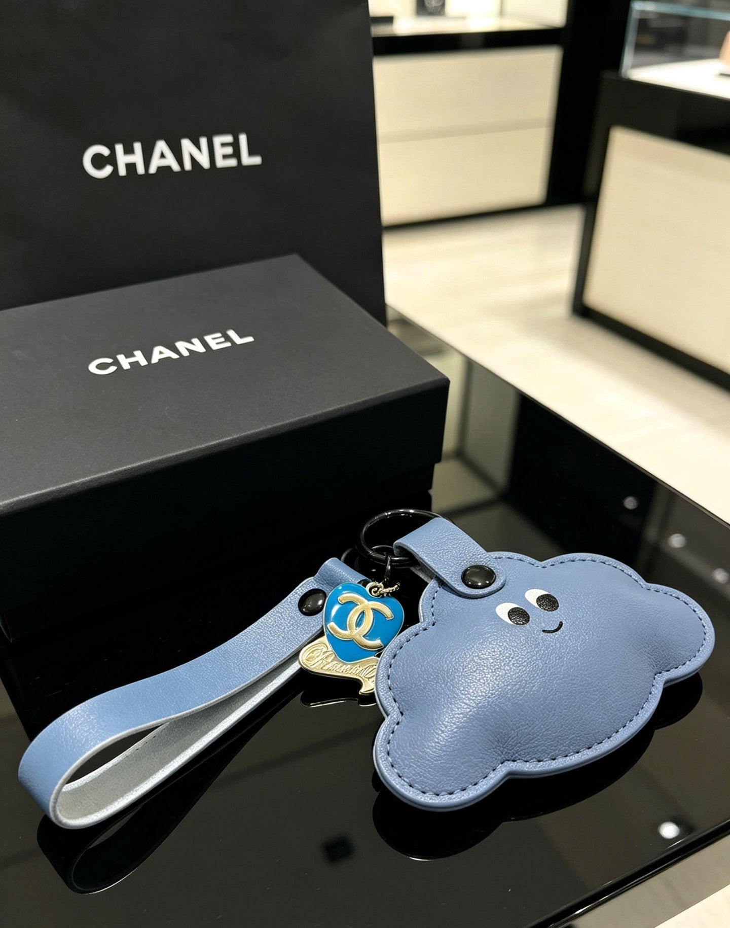 Chanel Blue Cloud-shaped Charm Leather