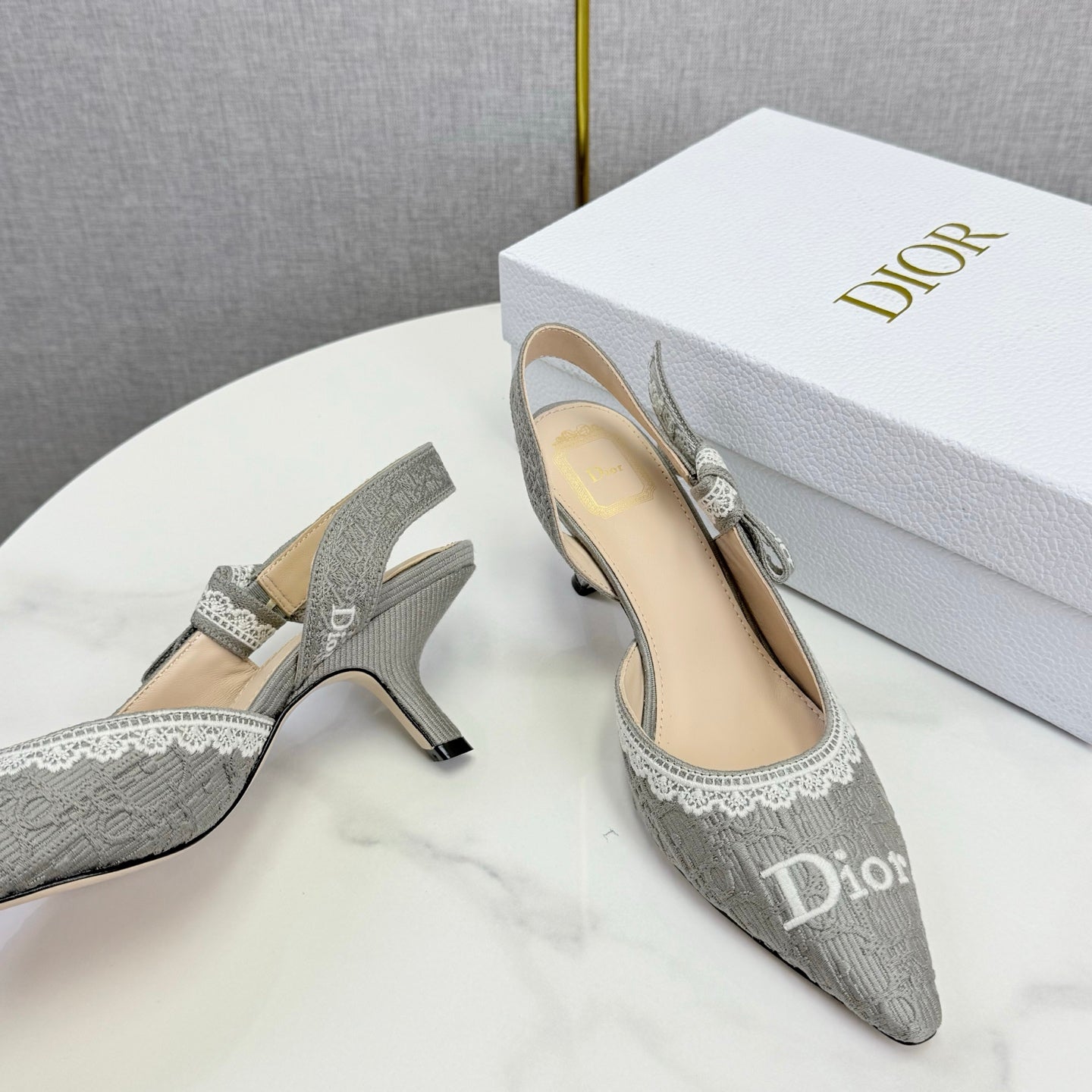 CD 26 Embroidered Slingback 65 Gray Canvas 620367