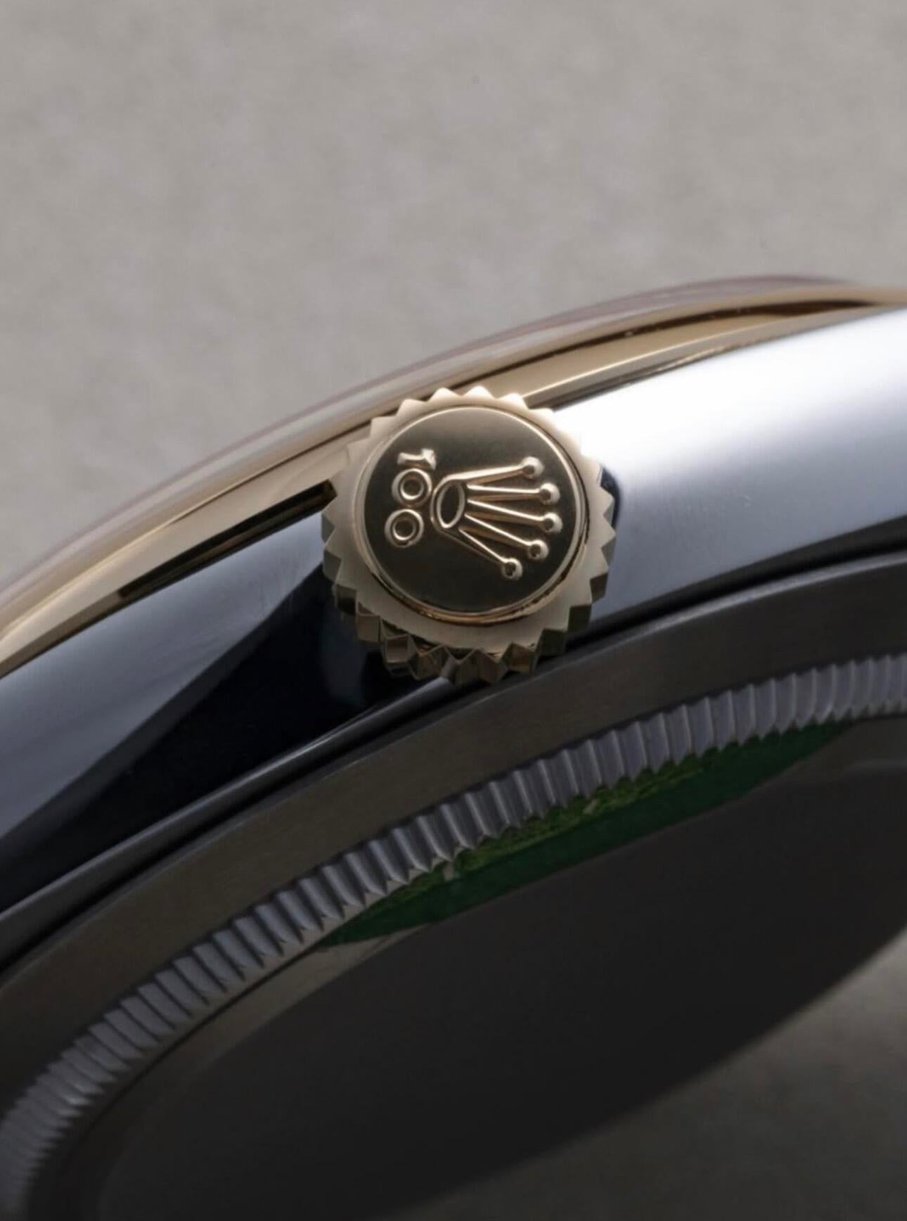 Rolex Oyster Perpetual 41mm Grey Dial Gold Bezel
