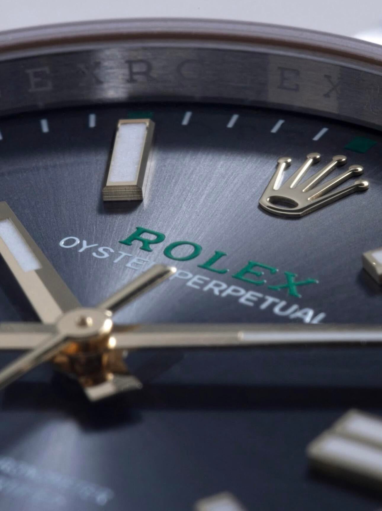 Rolex Oyster Perpetual 41mm Grey Dial Gold Bezel