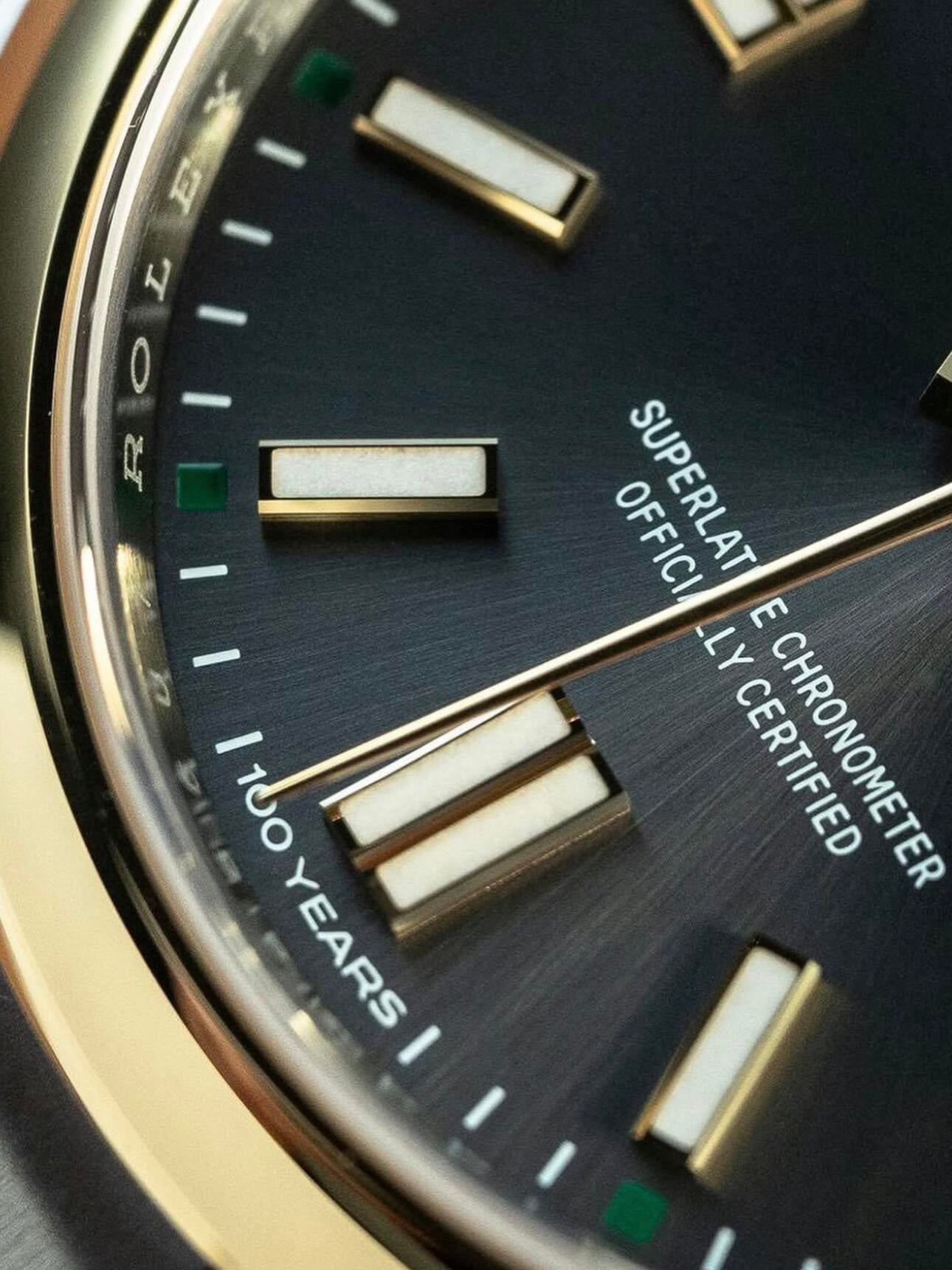 Rolex Oyster Perpetual 41mm Grey Dial Gold Bezel