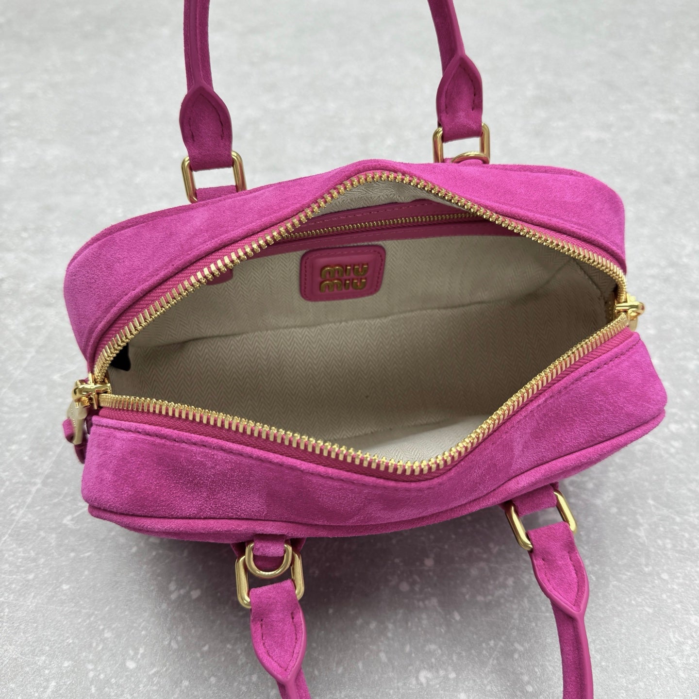 Miumiu 2026 Arcadie Top-Handle Bag Hot Pink Suede