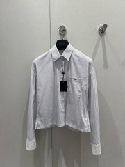 LV 25 Striped Short Long-Sleeved  Shirt Black White  209245