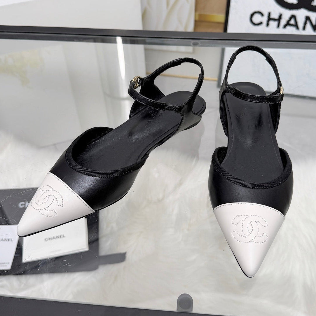 Chanel 2026 Slingback Black And White Iridescent Lambskin