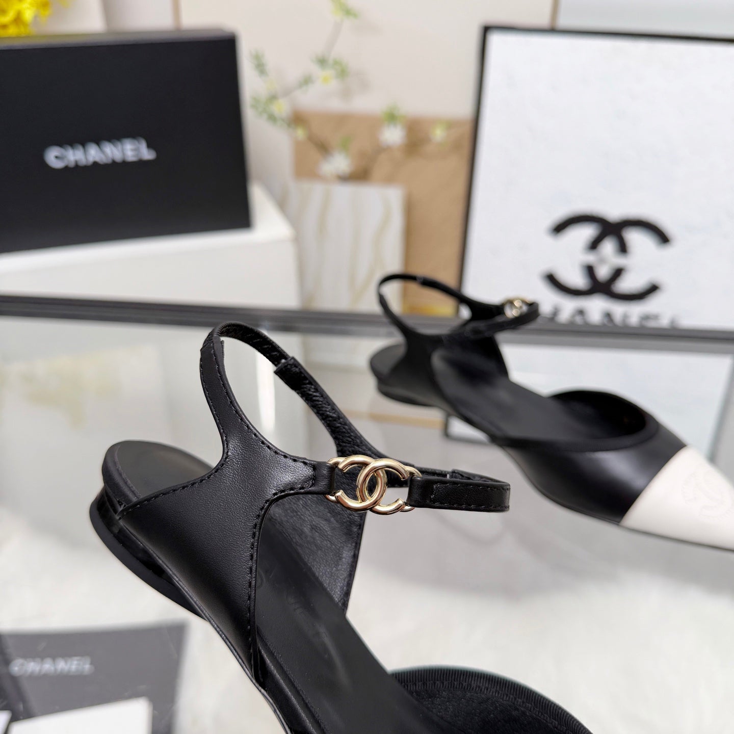 Chanel 2026 Slingback Black And White Iridescent Lambskin