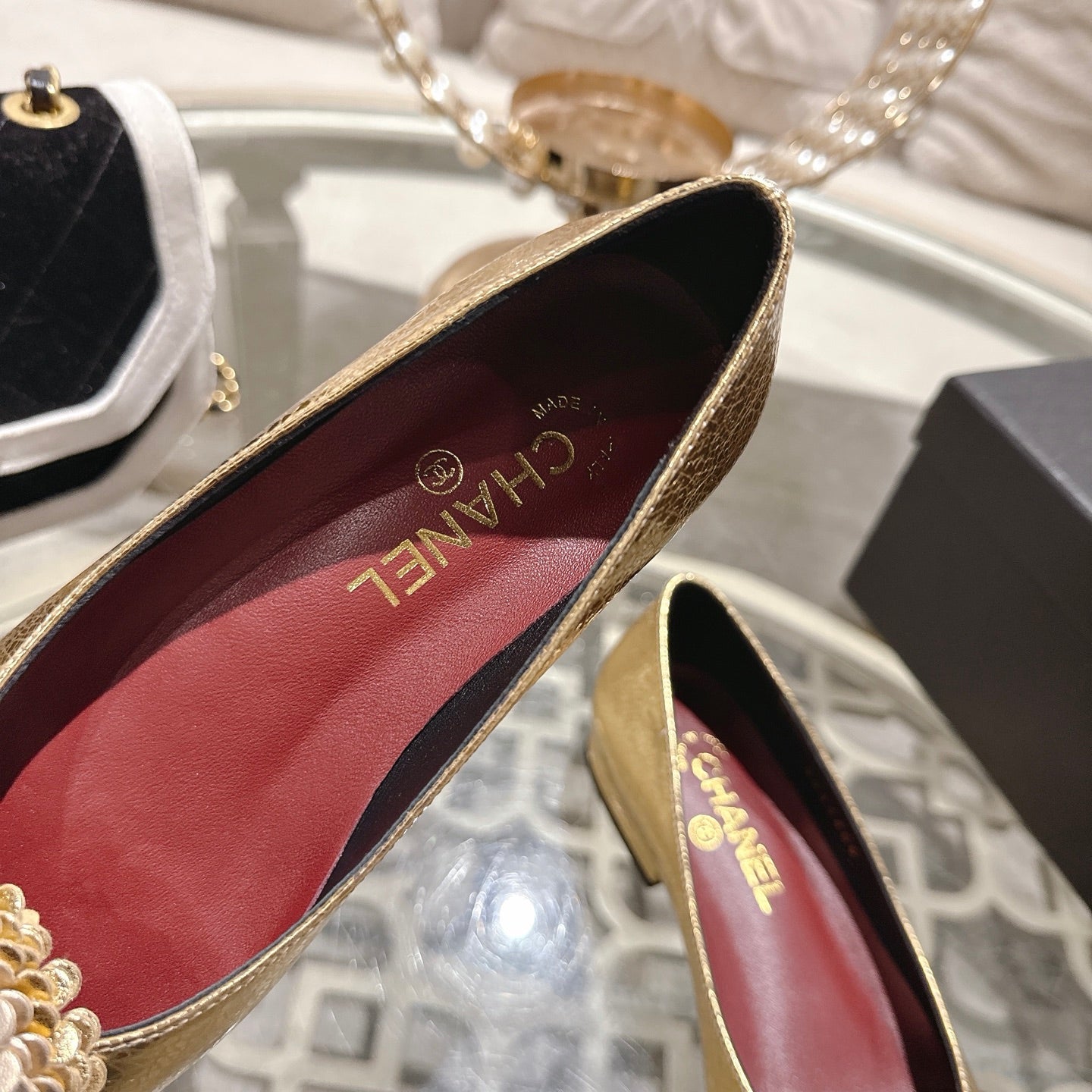 CC 26s Floral Ballet Flats Gold Sliver Sheepskin 627024