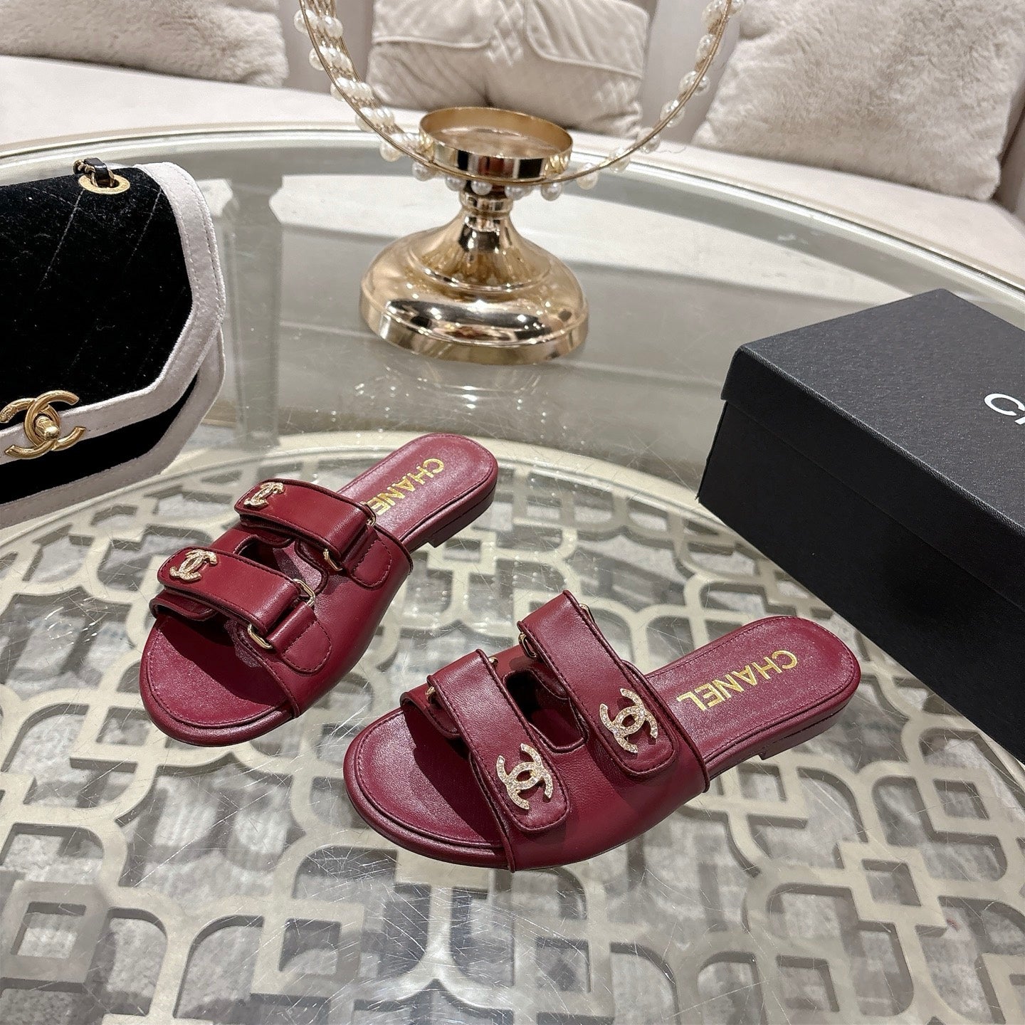 CC 26s Buckle Sandals Burgundy Sheepskin 627074