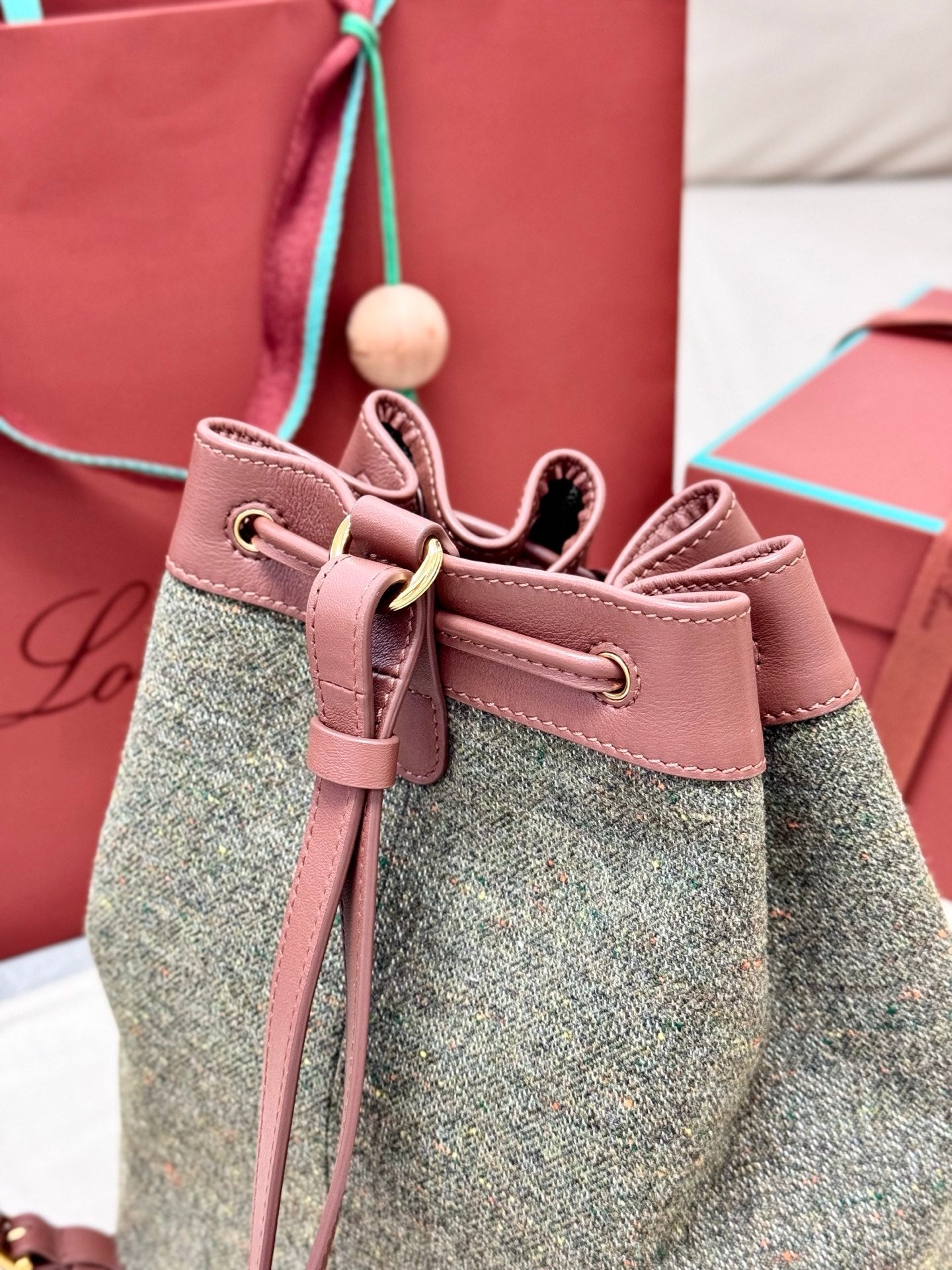 LP 2026 Extra Drawstring Backpack L27 Countryside Sage mix Burnt Tan Wool Leather