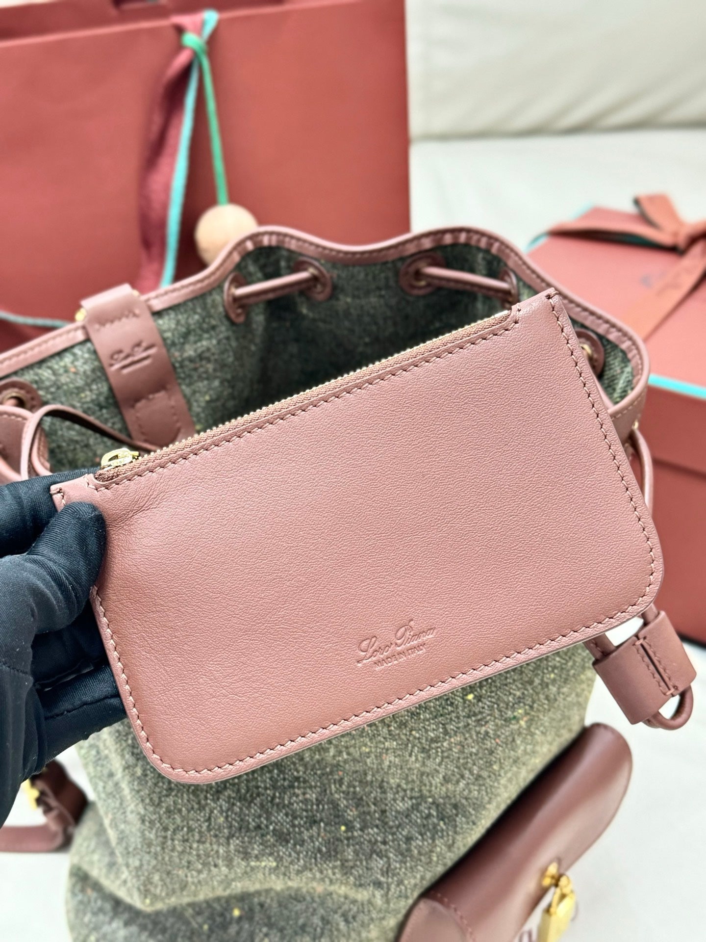 LP 2026 Extra Drawstring Backpack L27 Countryside Sage mix Burnt Tan Wool Leather