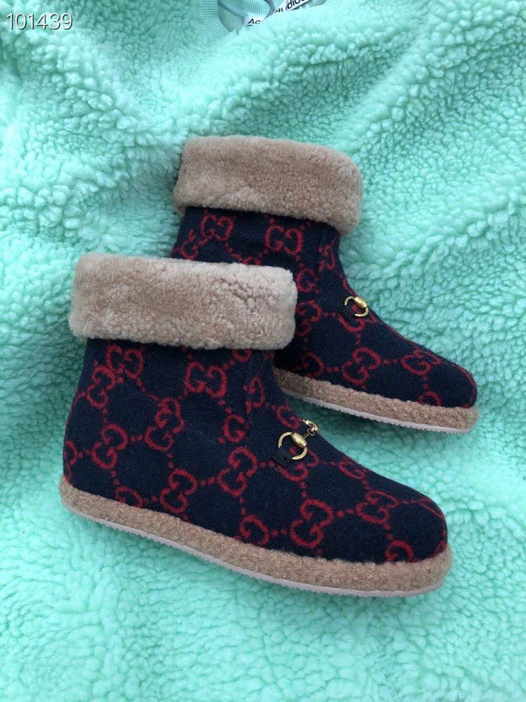 GG Horsebit Snow Navy Blue Red Suede Fleece 576254