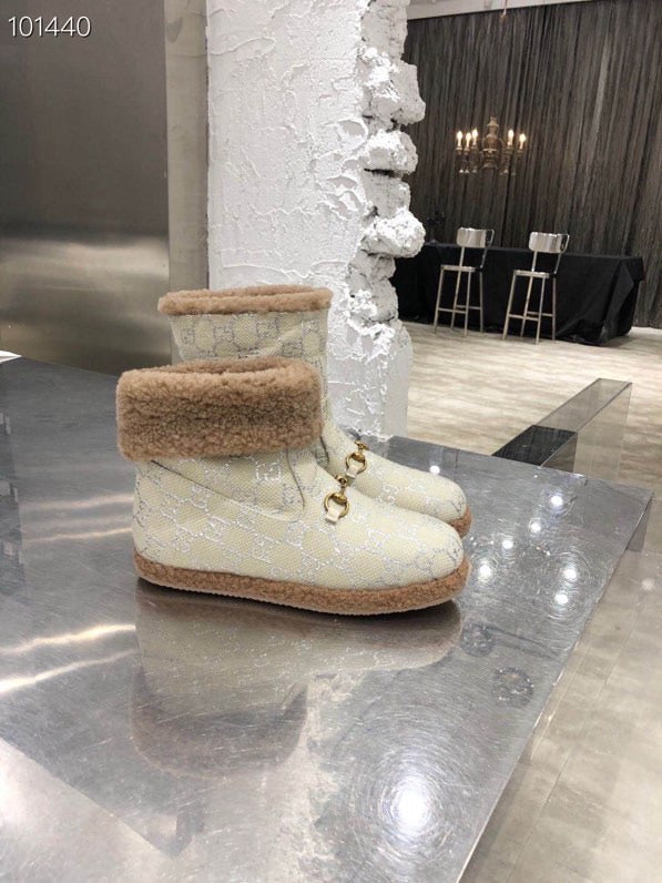 GG Horsebit Snow Cream Brown  Woolen Fabric Fleece 576255