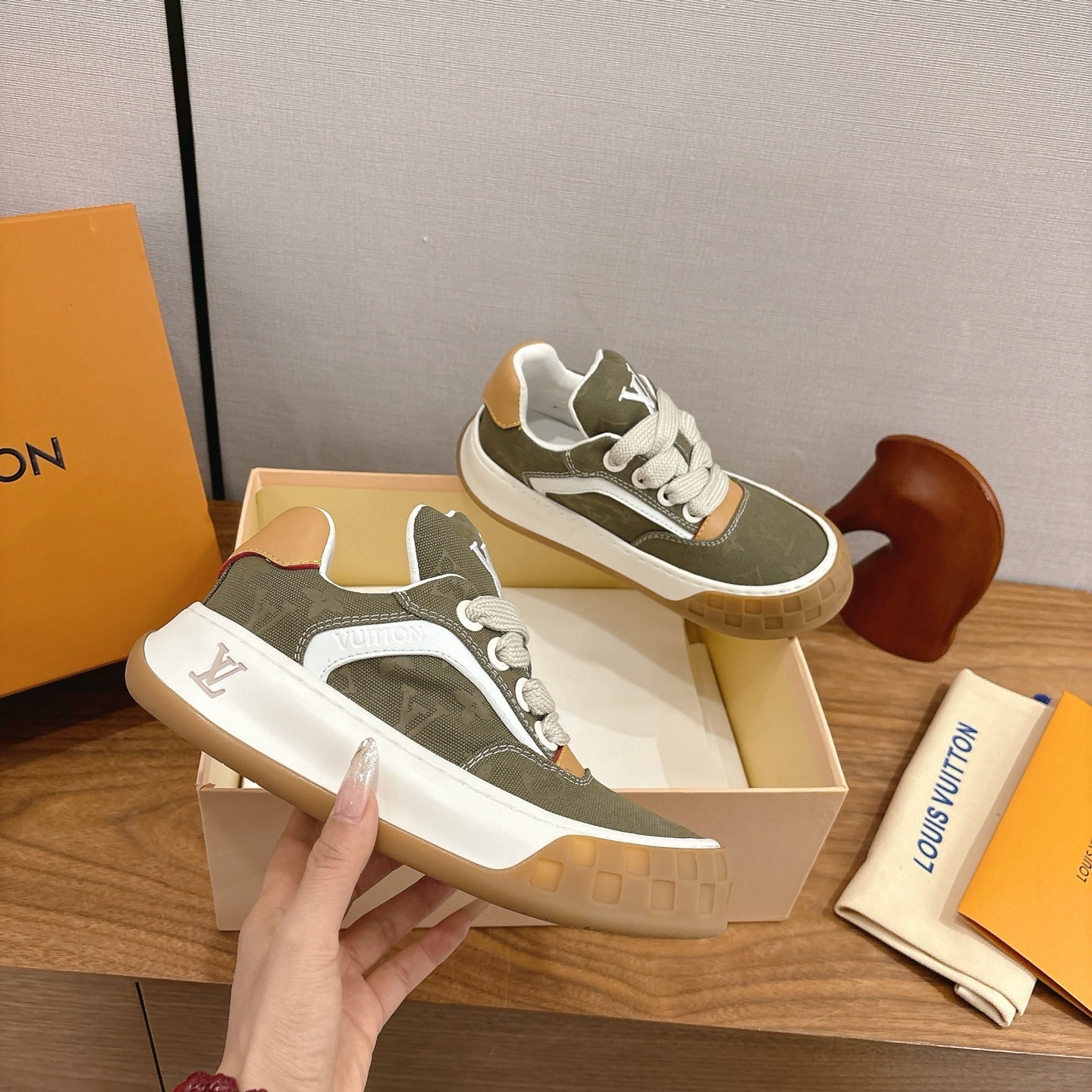 LV 2026 Tilted Sneaker Green Canvas Leather 594936