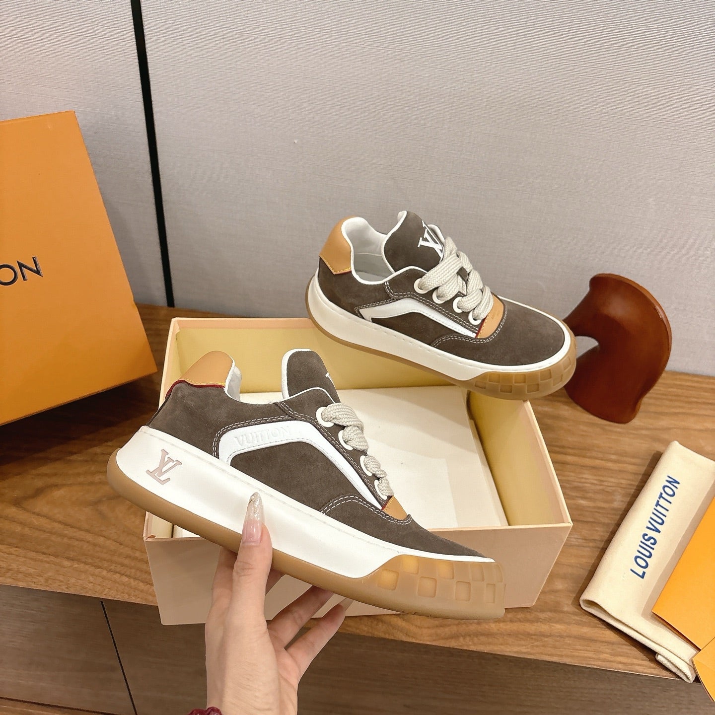 LV 2026 Tilted Sneaker Gray Suede Leather 594931