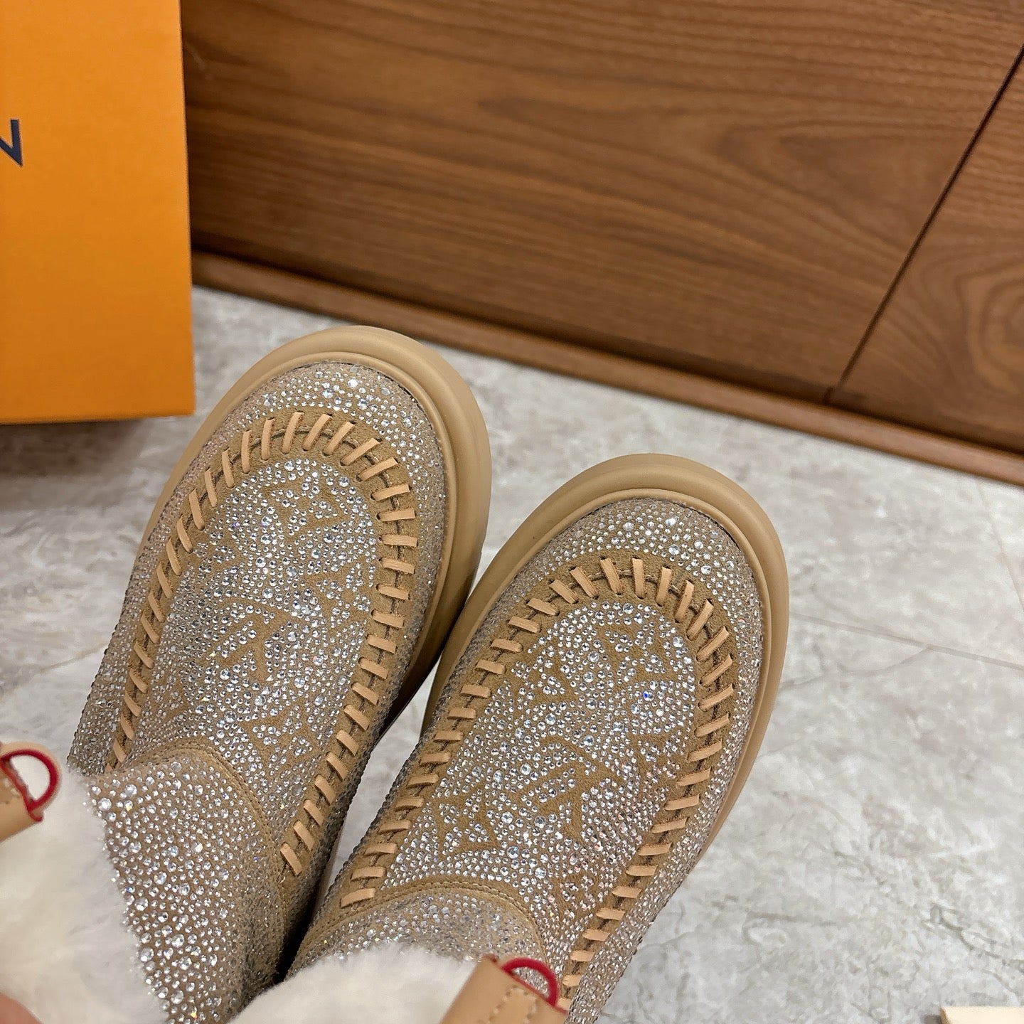 LV 2026 Cortina Ankle Boot Silver Beige White Silver Sequin Wool 594926