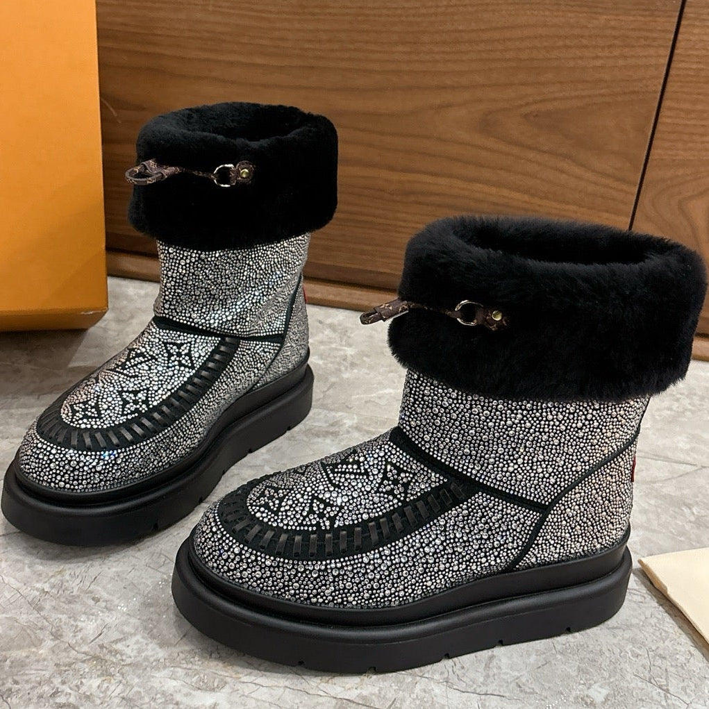 LV 2026 Cortina Ankle Boot Black Silver Sequin Wool 594928